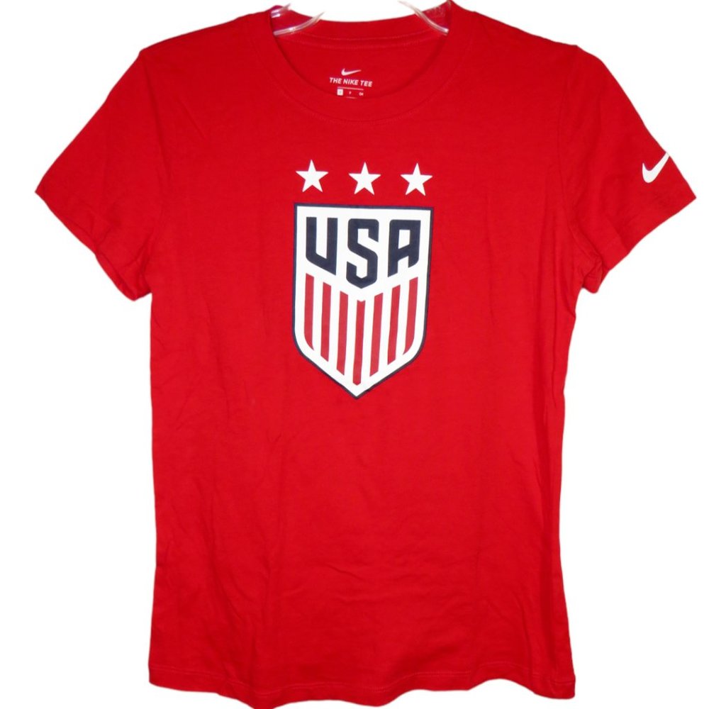 Nike USA Soccer 3 Star Women's Size Small Red Cotton Tee